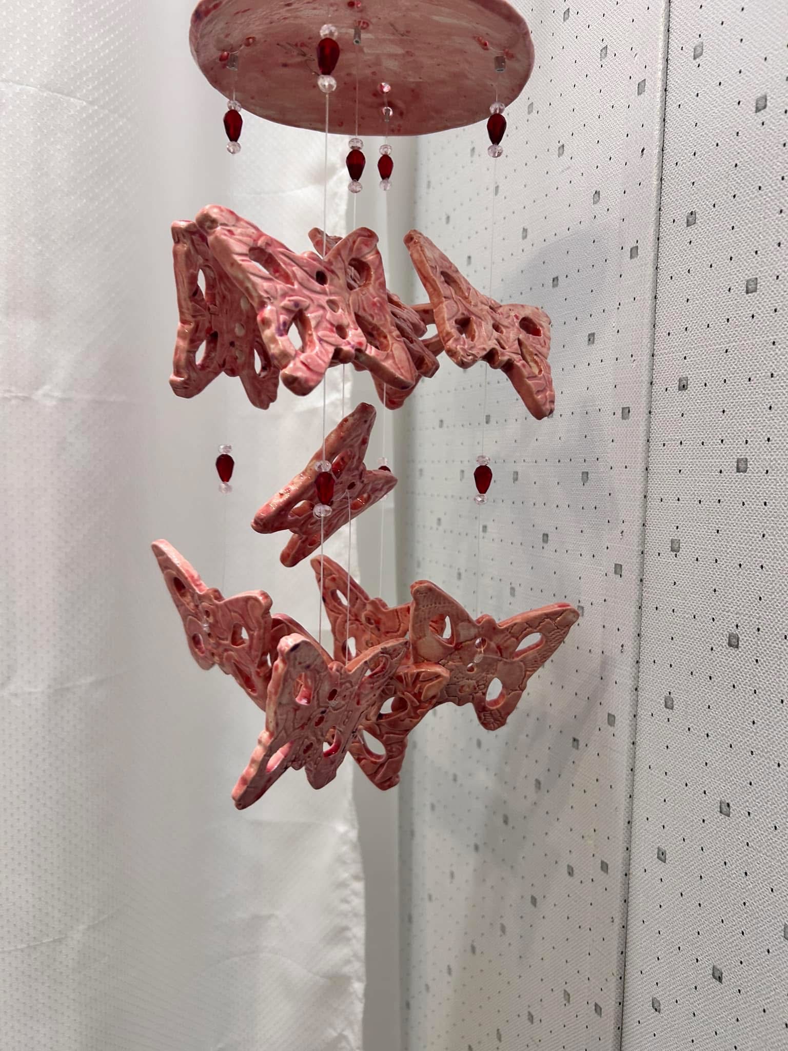 Pink butterfly ceramic chime