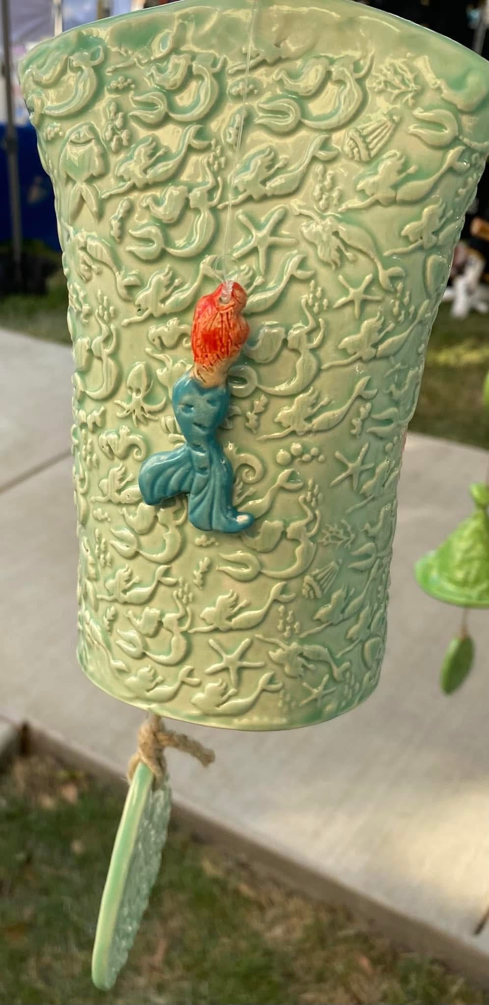 Green mermaid ceramic bell