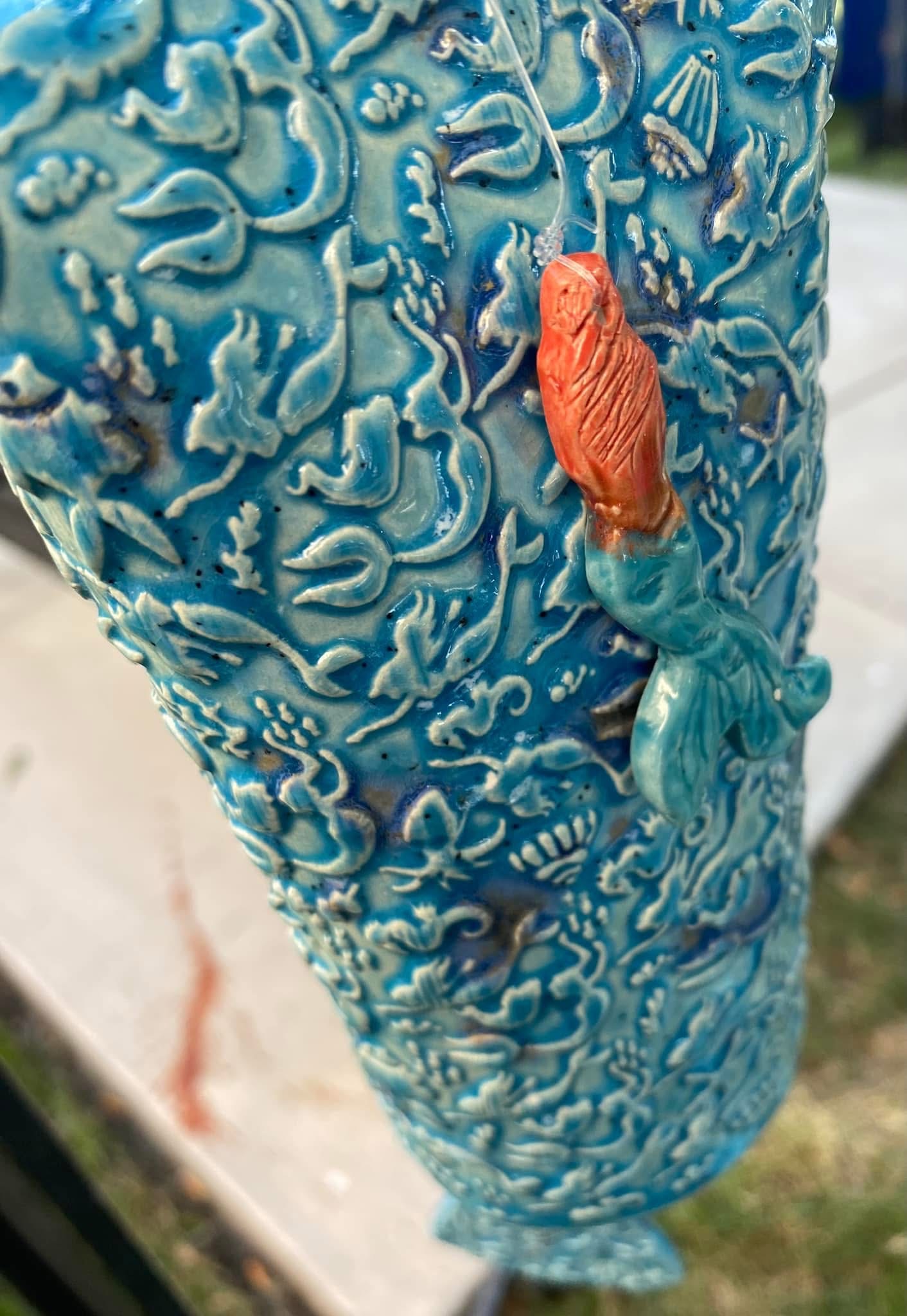Blue mermaid pottery detail