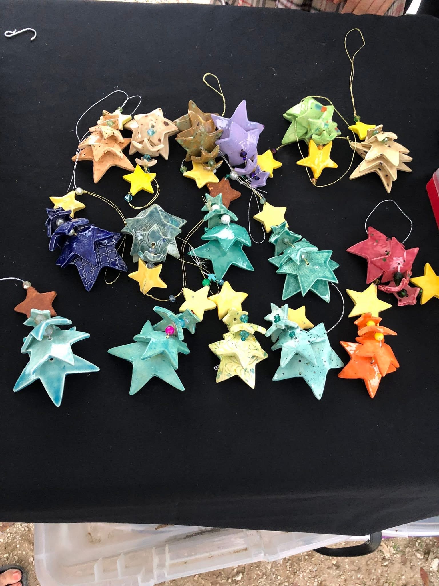 Colorful ceramic star hangings