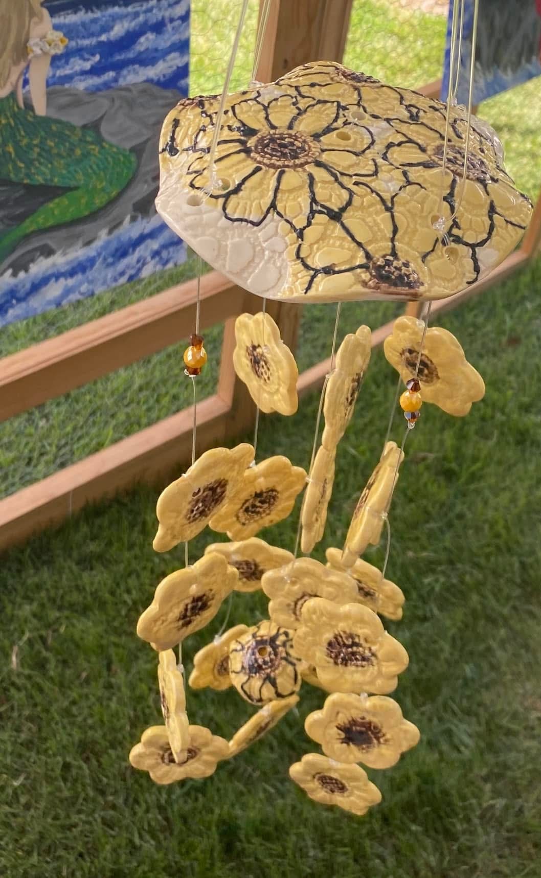 Yellow sunflower ceramic chime