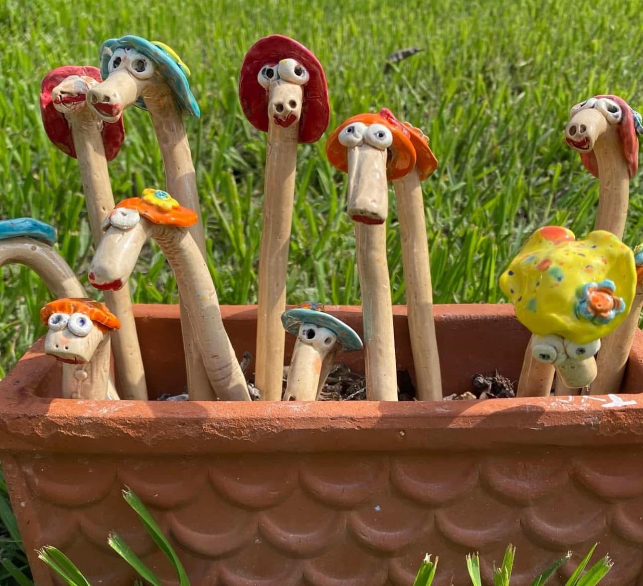 Whimsical ceramic garden characters