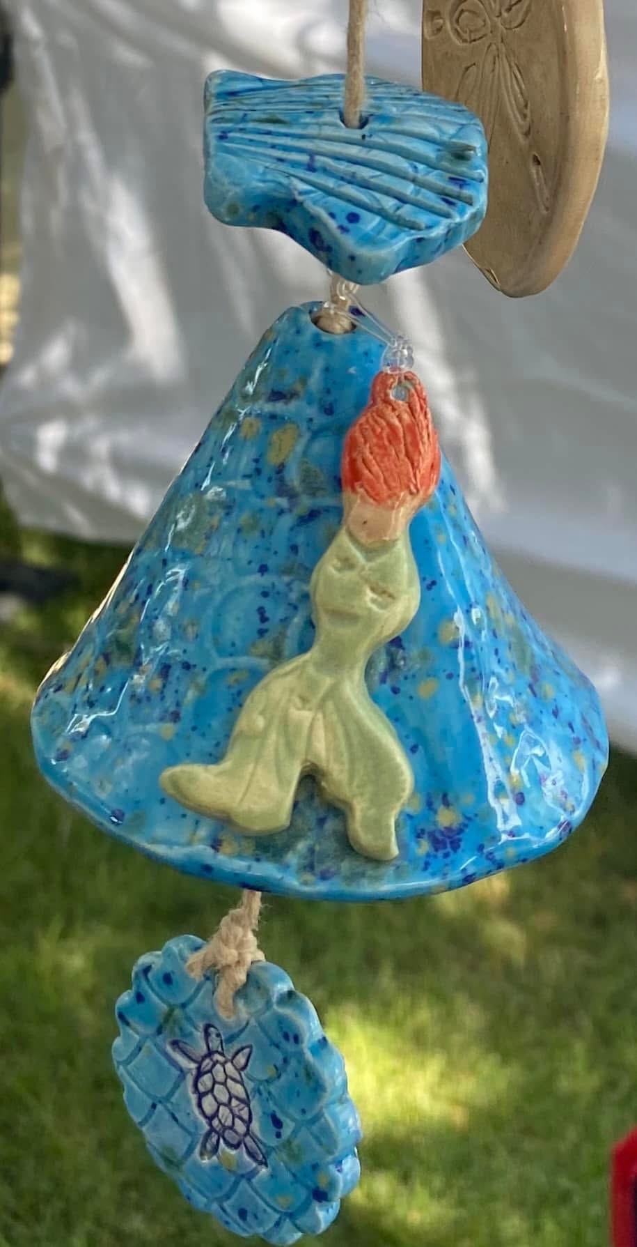 Blue mermaid ceramic bell