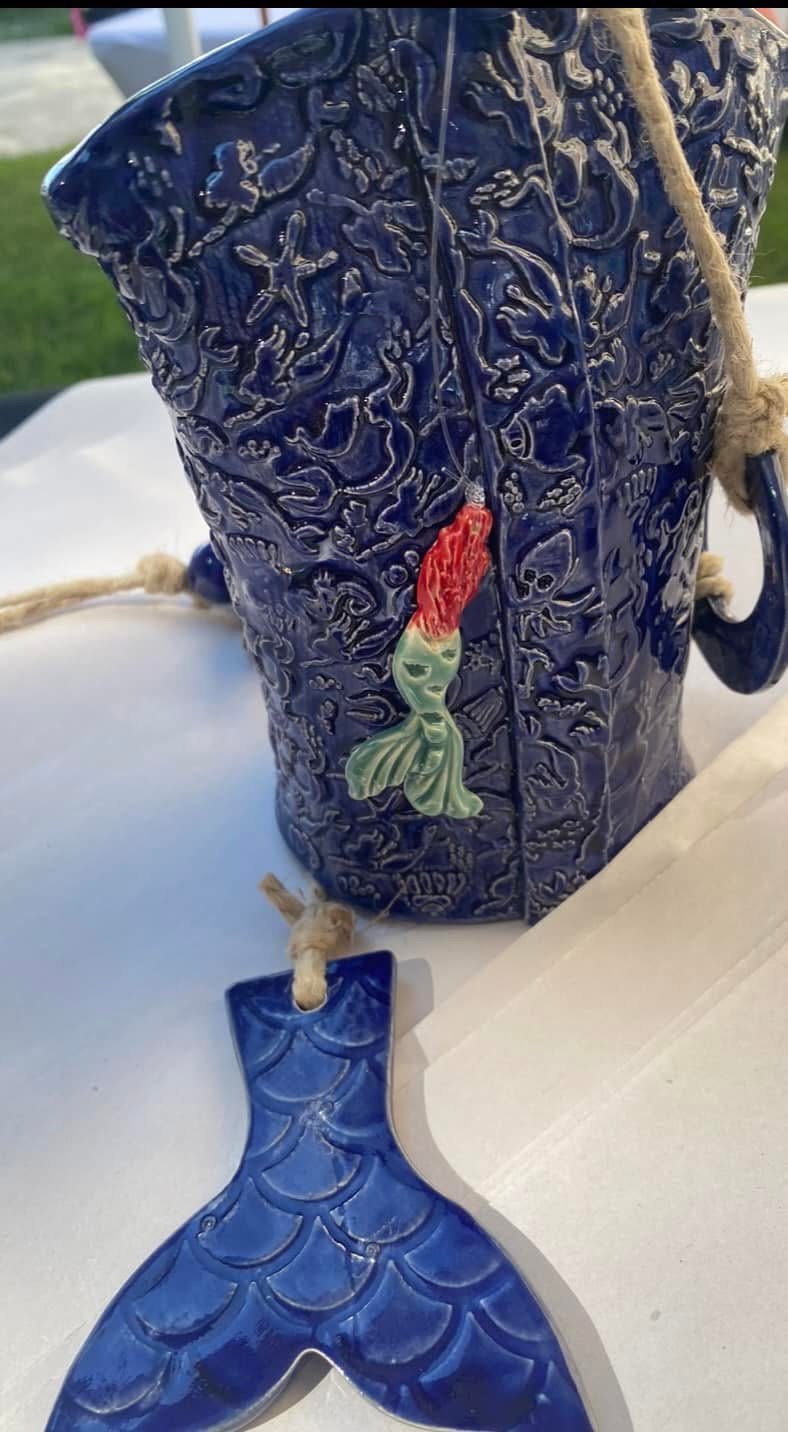 Cobalt mermaid ceramic bell