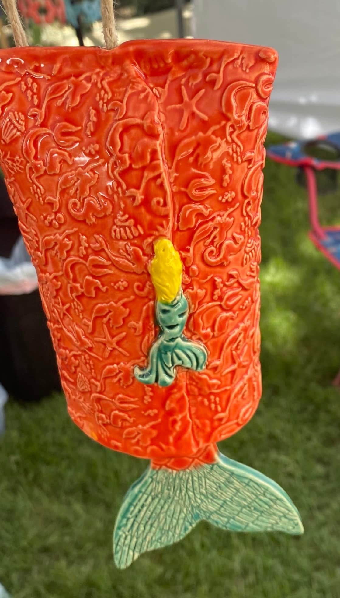 Orange mermaid ceramic bell
