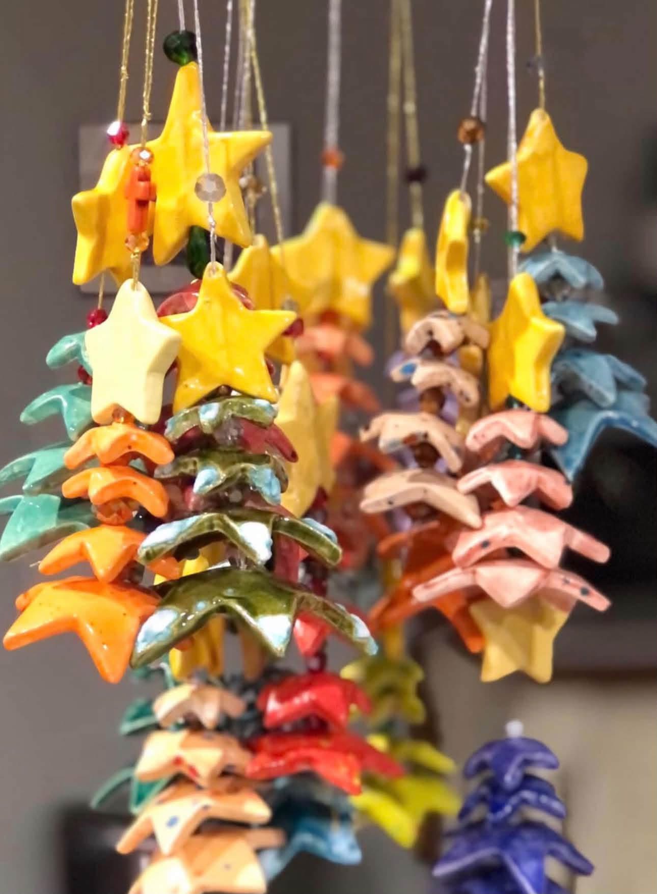Colorful ceramic star hangings