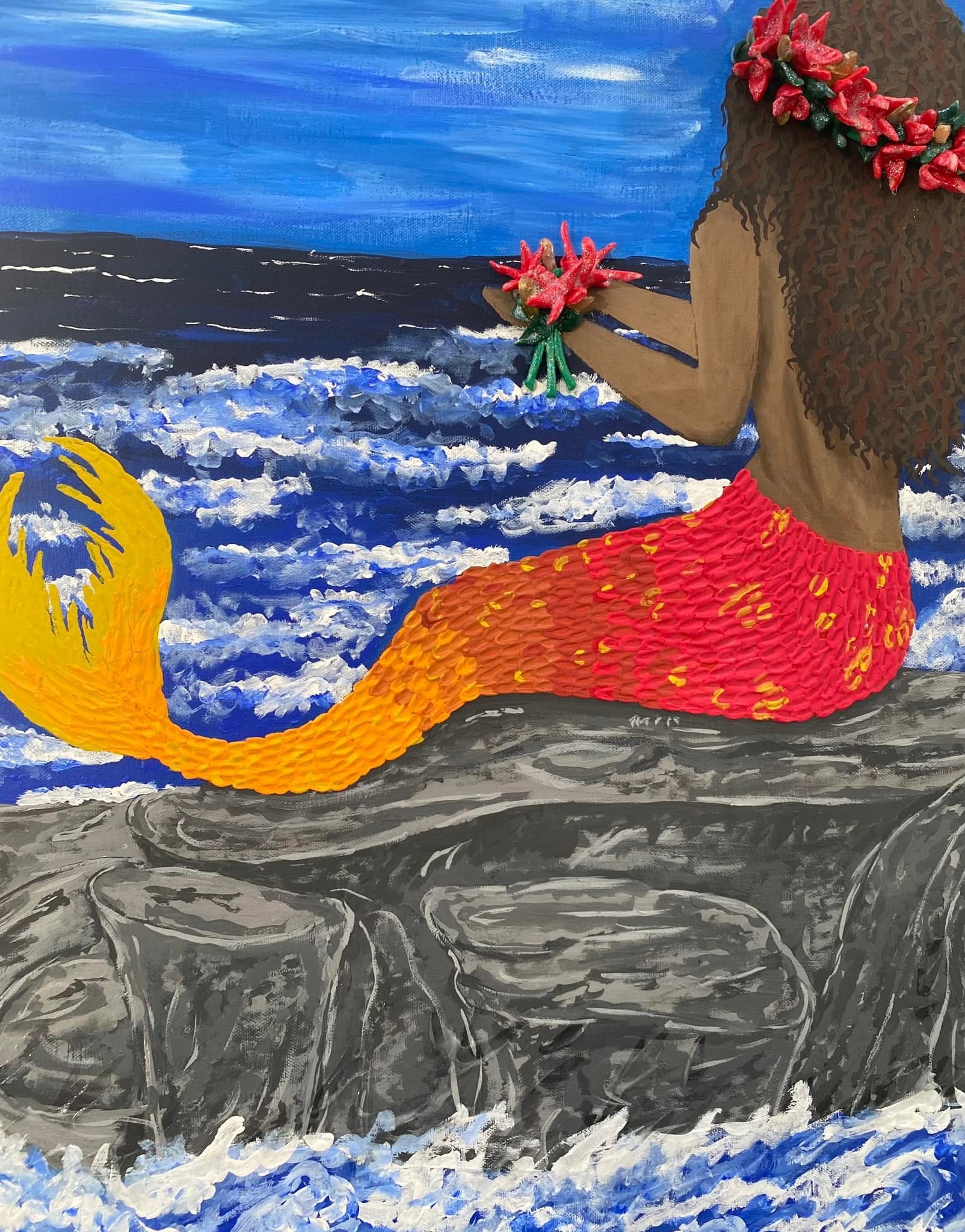 Orange and red mermaid artwork